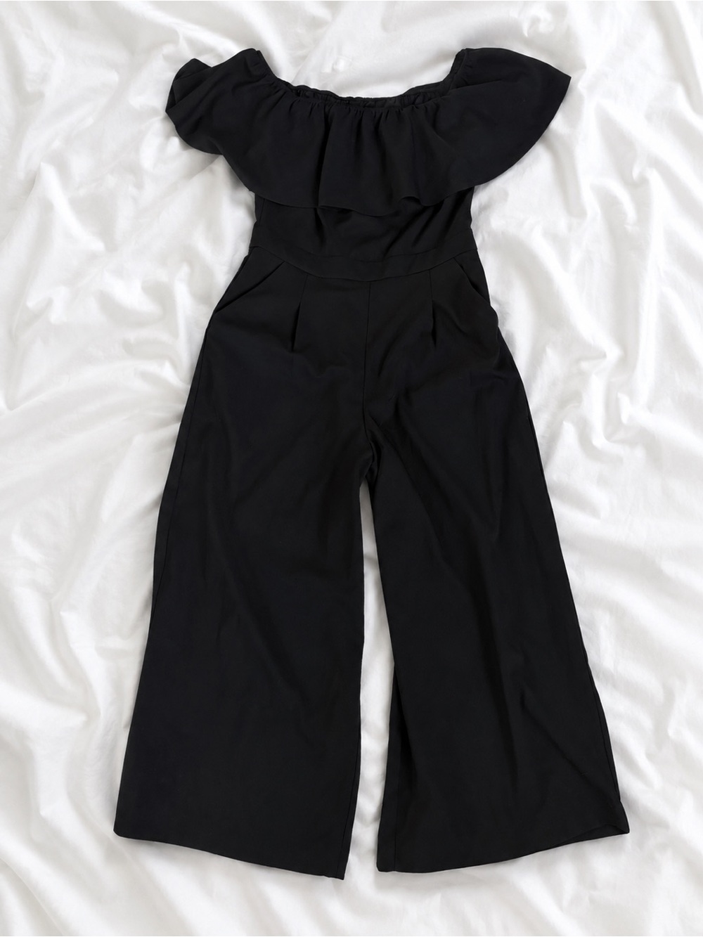 Banana Republic Black Off-Shoulder Wide-Leg Jumpsuit
